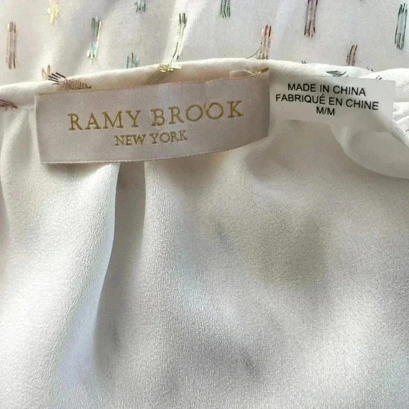 RAMY BROOK NY/ Silk blend blouse/ Off-white with colourful foil detail/Size US M - Picture 9 of 13